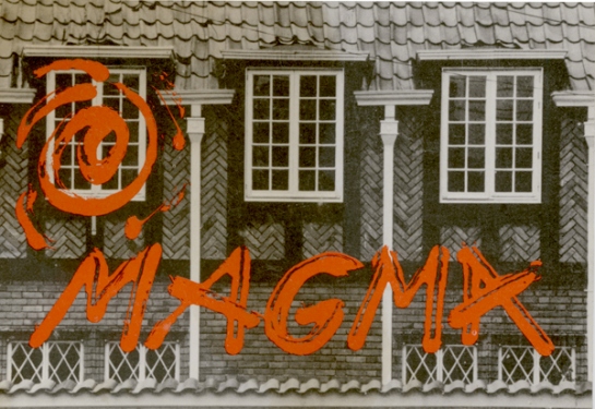 Postal de MAGMA, espacio alterno y taller de los artistas Jaime Iregui, Rafael Ortíz, Marta combariza y Maria Victoria Durán. 1986